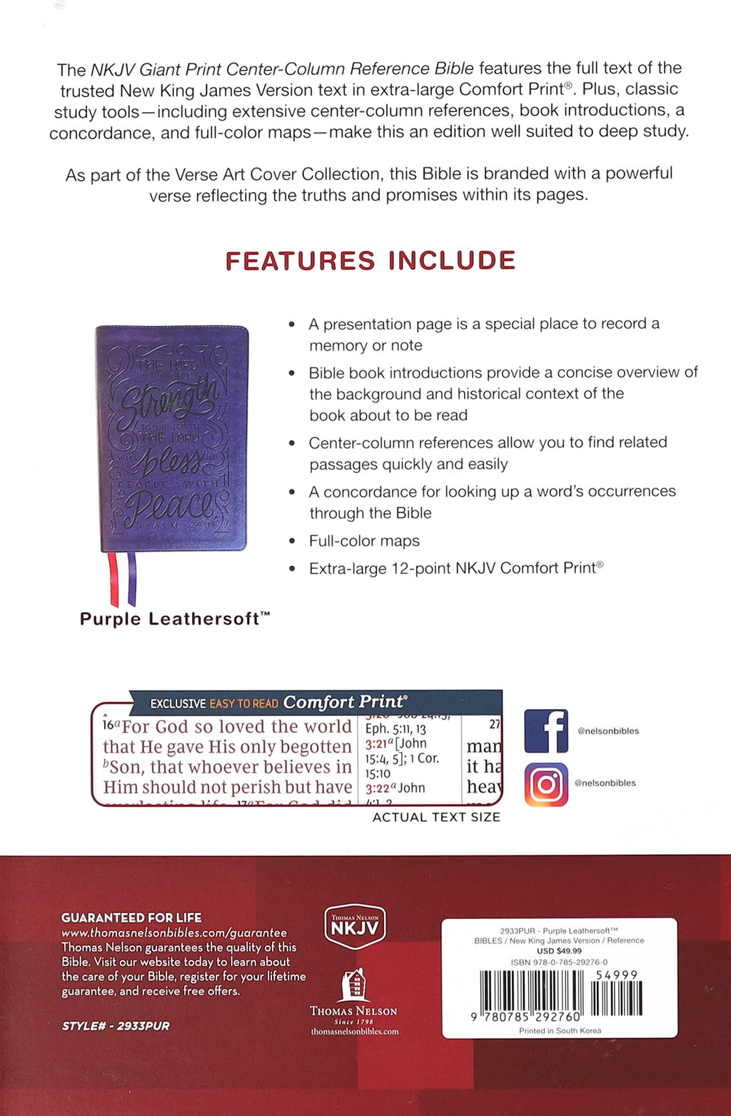 Large Print NKJV Bible, Center-Column Reference with Verse Art Cover