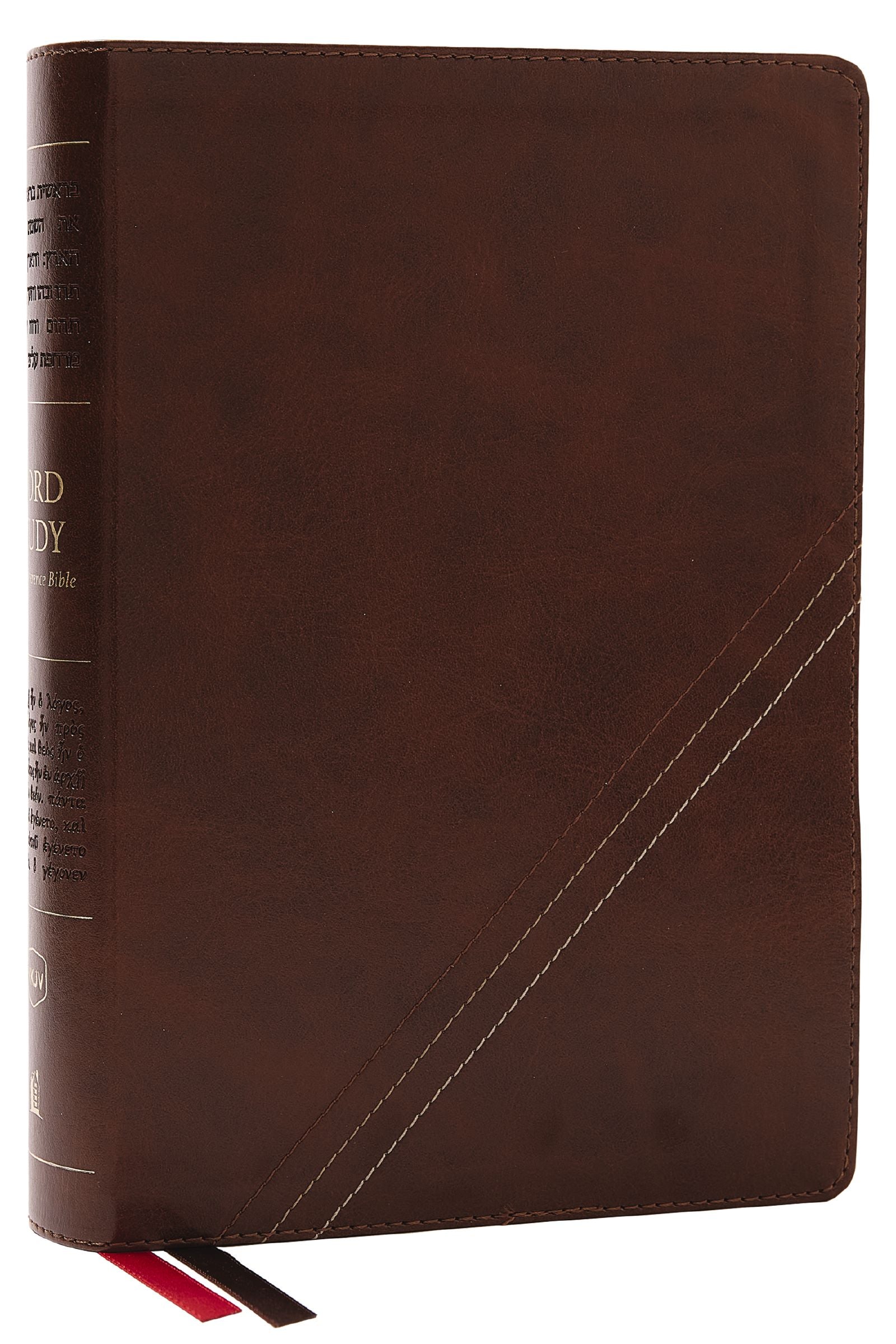 NKJV Word Study Reference Bible in brown leather, red letter edition
