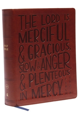 A KJV Bible with a brown leather cover, featuring verse art and a journaling space for reflection and prayer.