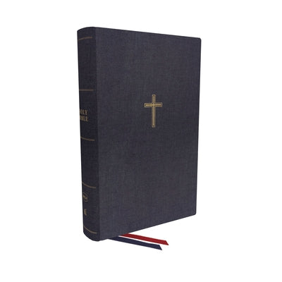 NKJV Single-Column Wide-Margin Reference Bible with red letter edition and blue cover