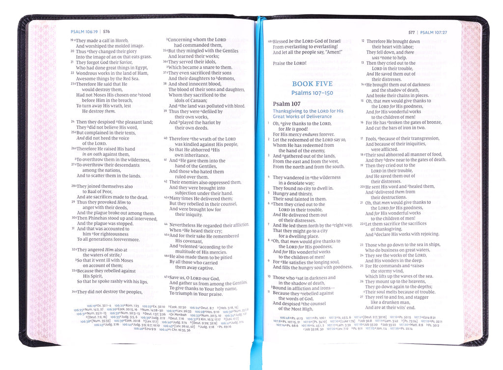 NKJV Large Print Thinline Reference Bible with Maclaren Series Black Cover and Blue Letter Edition for Colorblind Friendly Ac
