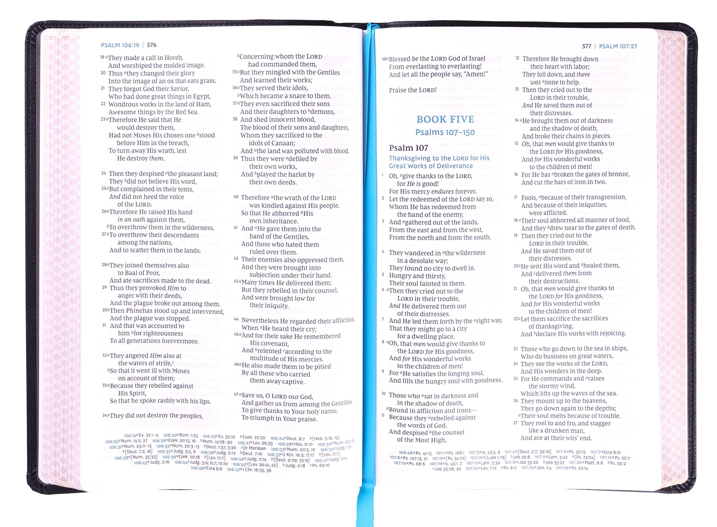 NKJV Large Print Thinline Reference Bible with Maclaren Series Black Cover and Blue Letter Edition for Colorblind Friendly Ac