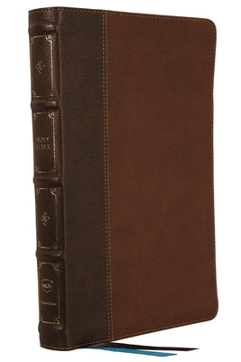 NKJV Large Print Thinline Reference Bible in a brown leather-like cover