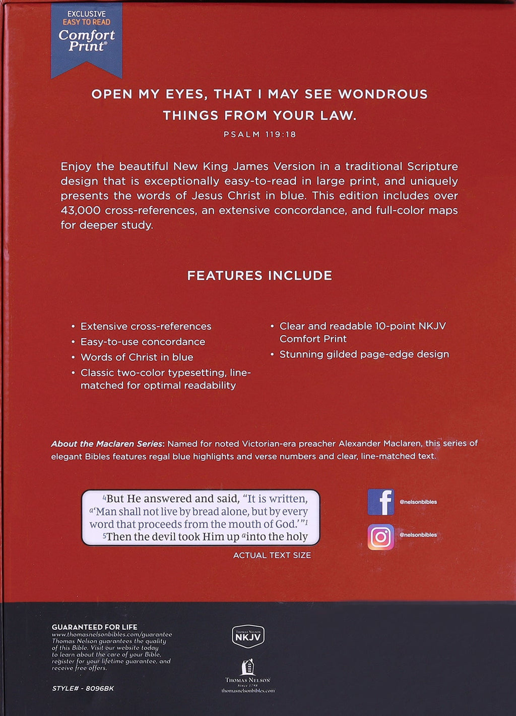 NKJV Large Print Thinline Reference Bible with Black Cover and Blue Letter Edition