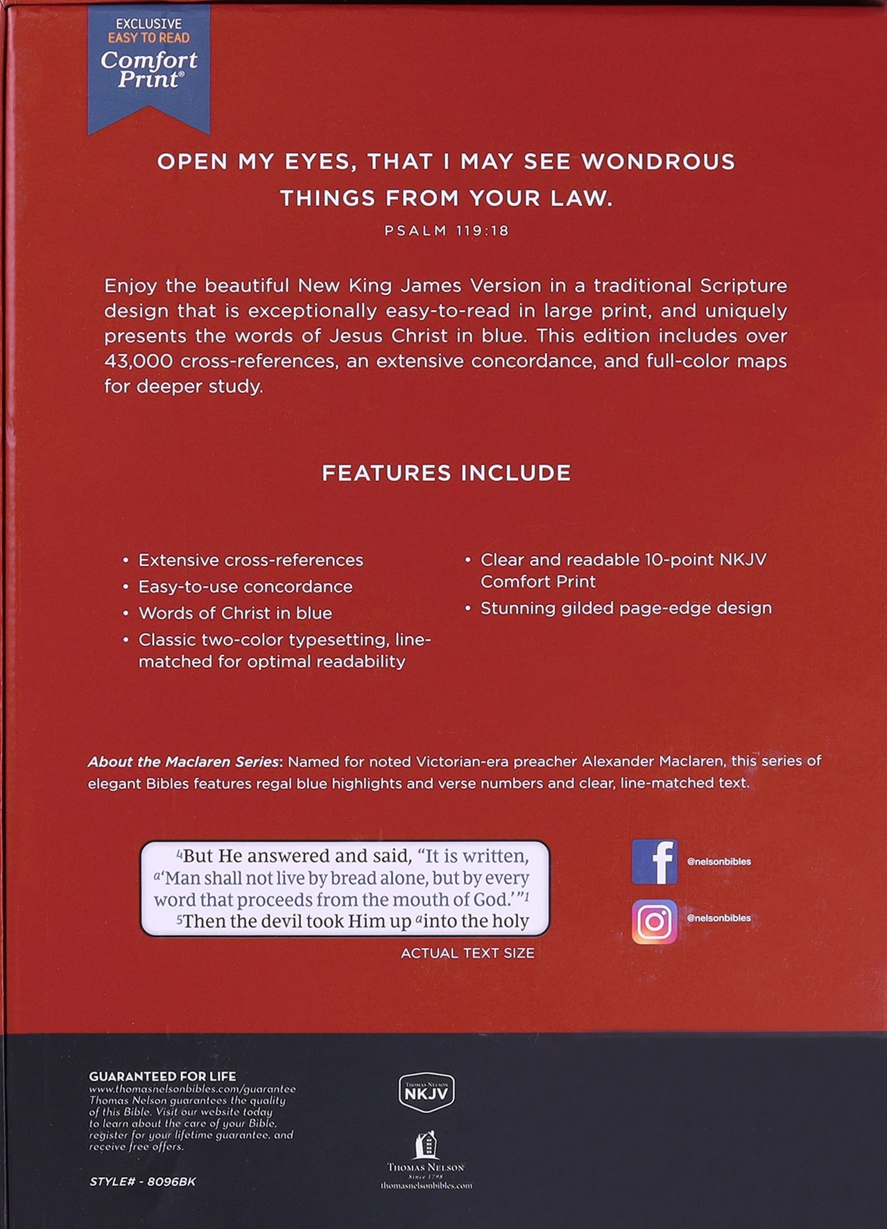 NKJV Large Print Thinline Reference Bible with Black Cover and Blue Letter Edition
