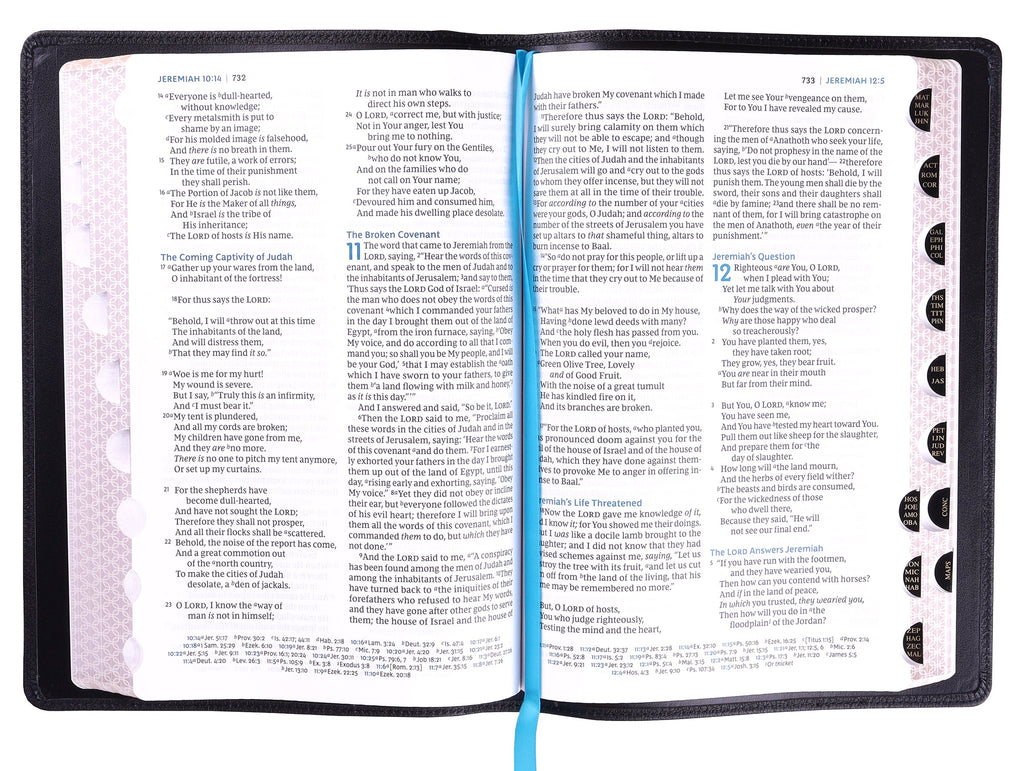 NKJV Large Print Thinline Reference Bible with Black Cover and Blue Letter Edition