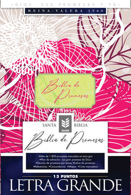 Biblia de promesa con letra grande y diseño floral moderno en varias idiomas