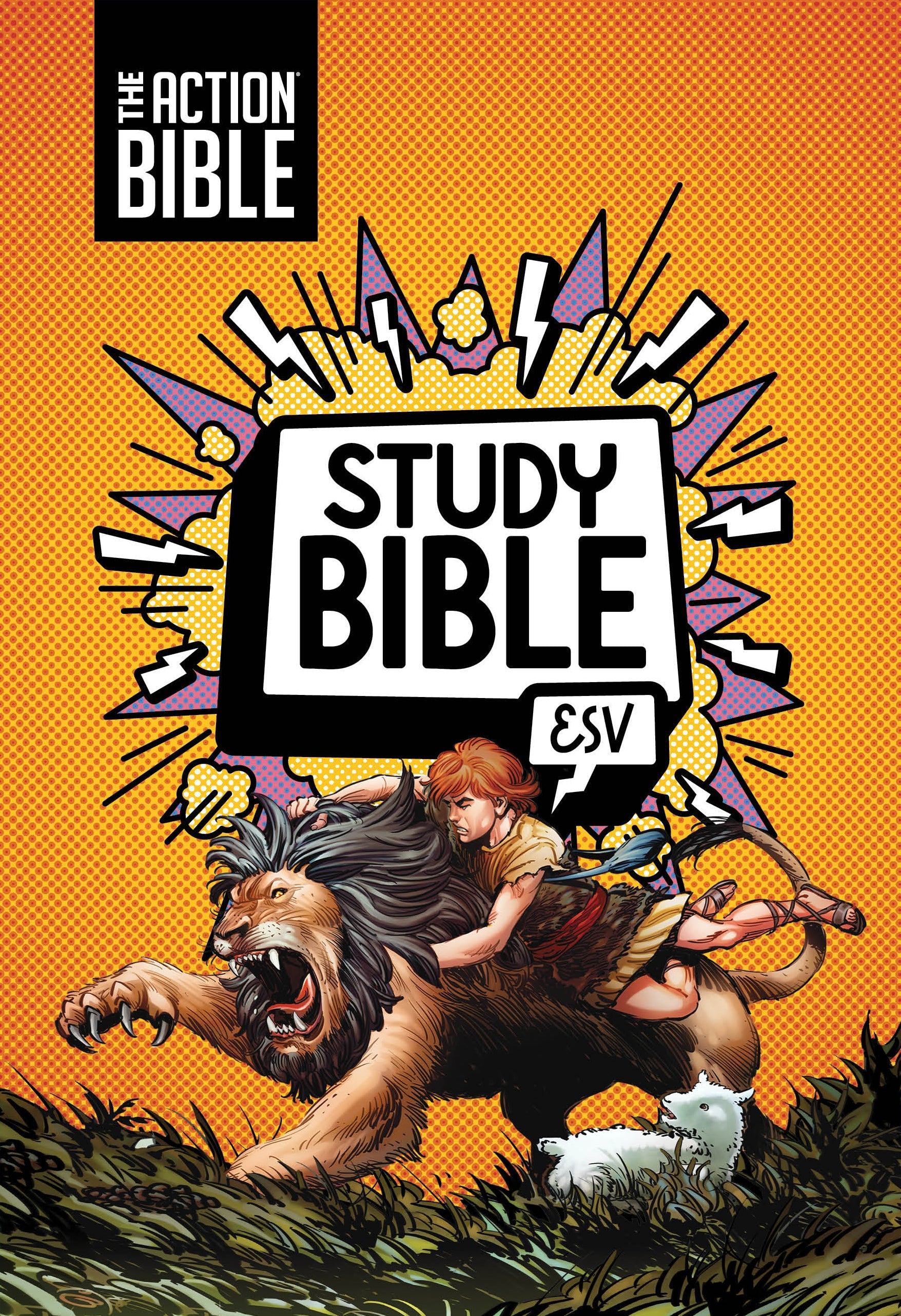 The ESV Action Bible Study Bible in vibrant orange, a perfect choice for readers seeking a balanced approach to Bible study.