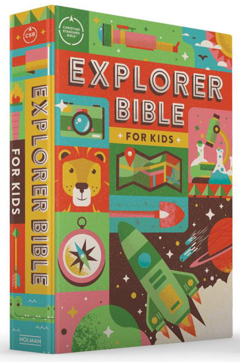 Front cover of the CSB Explorer Bible for Kids, featuring its fun and colorful design.