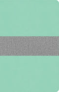 Elegant leather-bound CSB Thinline Reference Bible, red letter edition in mint and gray hues.
