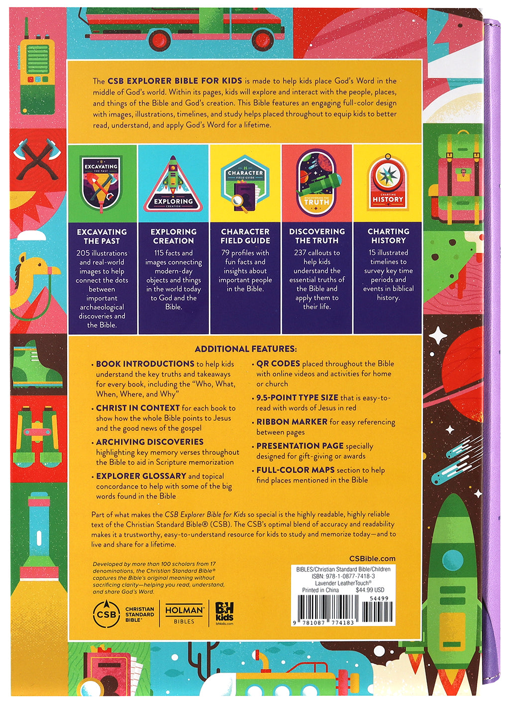 Colorful CSB Explorer Bible for Kids Lavender Compass Edition Open