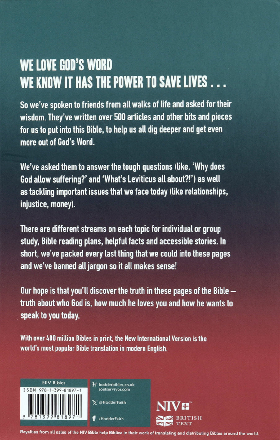 Anglicised NIV Youth Bible, ideal for teenagers and young adults