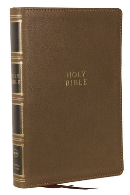 NKJV Compact Center-Column Reference Bible in brown leather with red letter edition