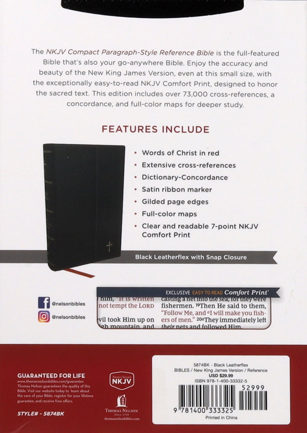 Compact NKJV Bible with red letter text in a black binding