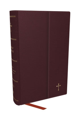 Burgundy leather NKJV Compact Bible with Red Letter text, perfect for reference.