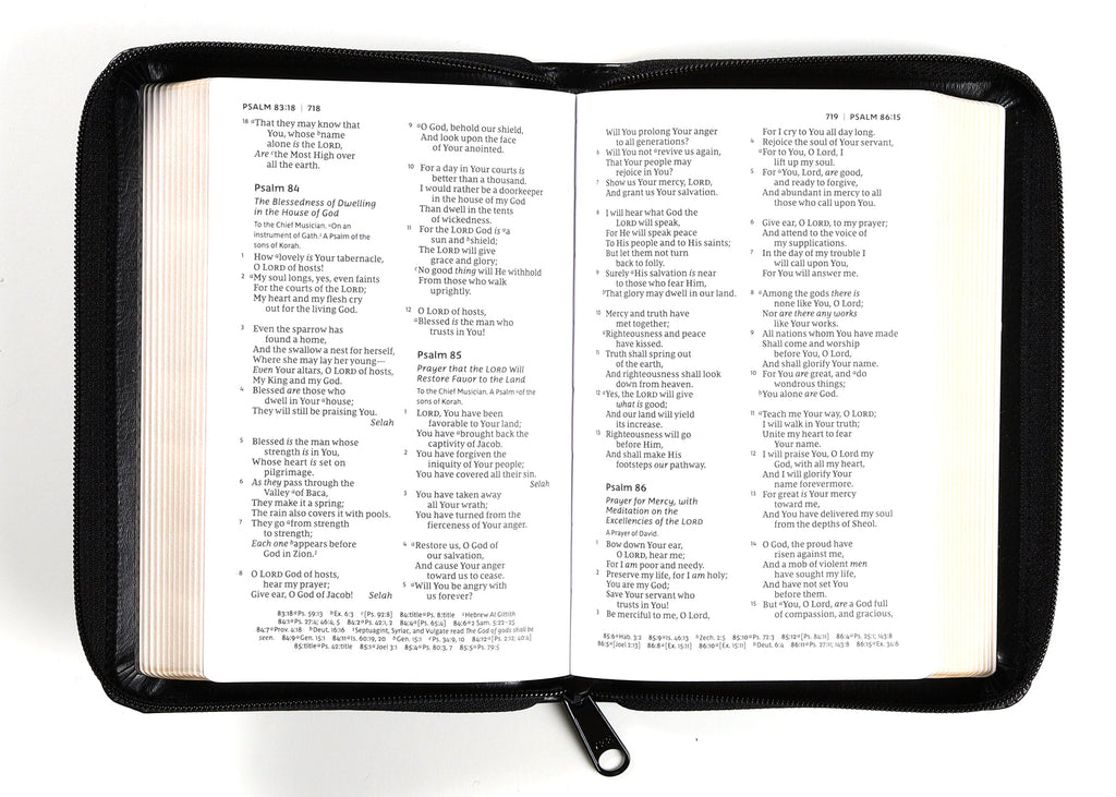Black letter NKJV Compact Reference Bible with zipper