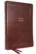 NKJV Single-Column Reference Bible with red letter edition, thumb index and brown design