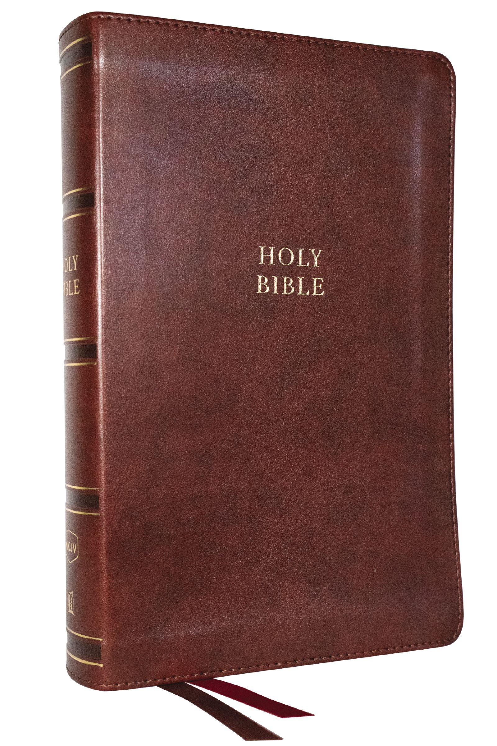 NKJV Single-Column Reference Bible with red letter edition, thumb index and brown design