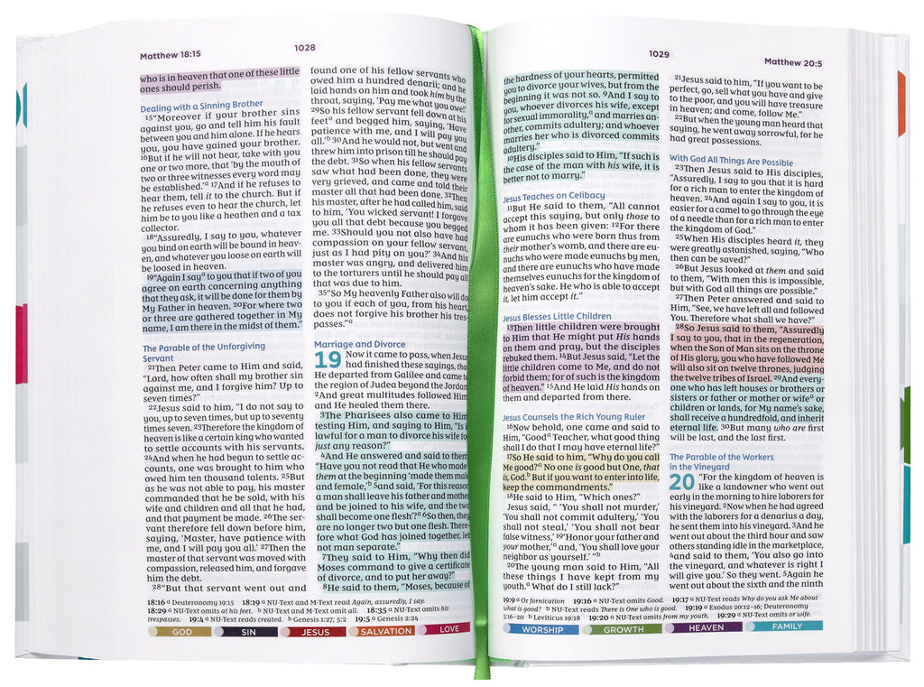 Color-coded NKJV Bible for Kids, an interactive and educational illustrated edition for kids to learn and grow.