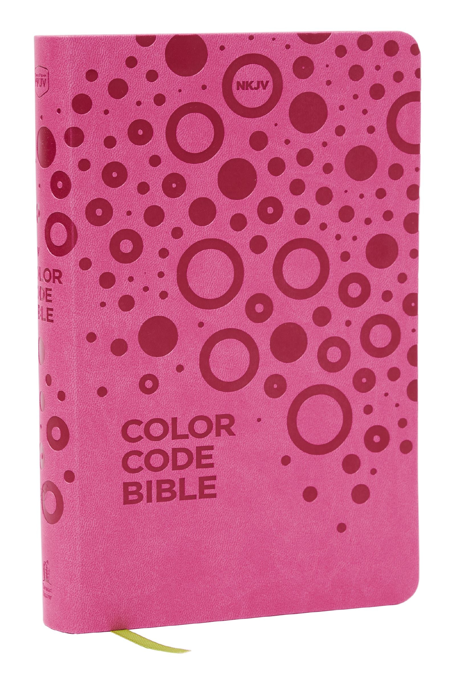 NKJV Color Coded Bible for Kids, featuring colorful learning tools for kids, pink leather cover.