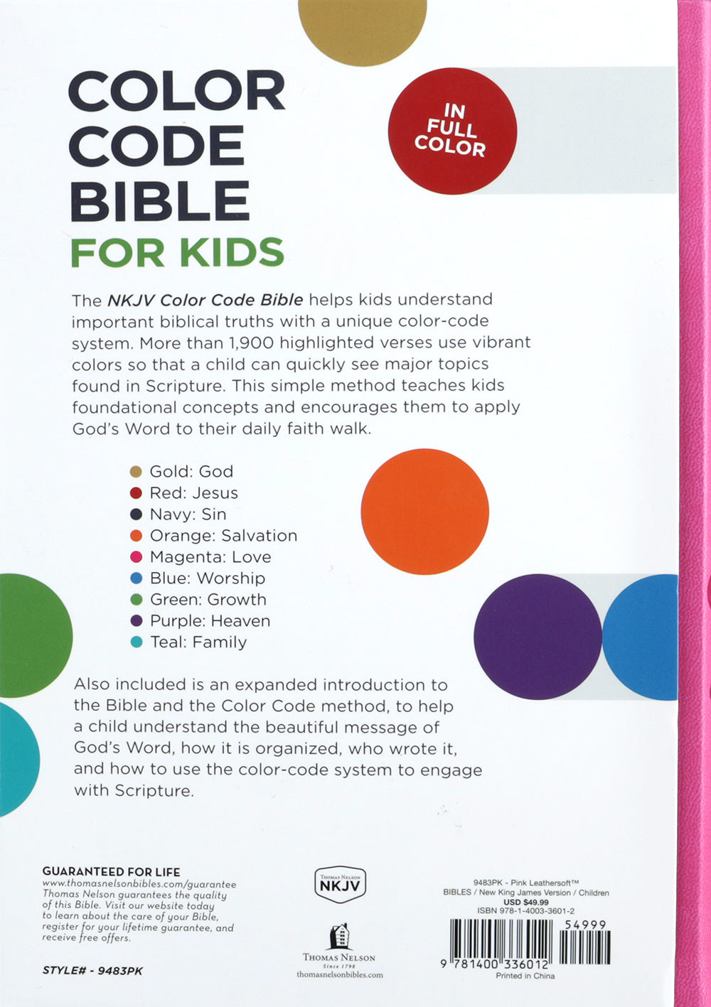 Kids NKJV Bible with color coding and learning tools, pink leather cover for kids.