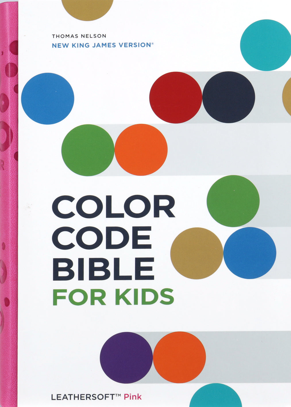 NKJV Color Coded Kids Bible with learning tools and colorful design, pink leather cover.