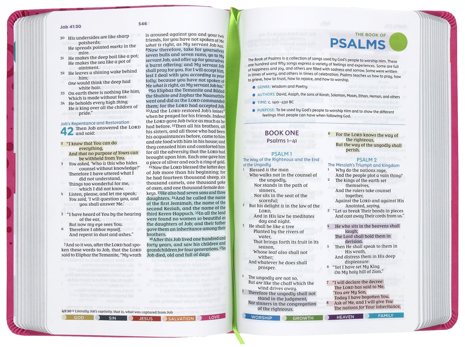 NKJV Color Coded Bible for Kids, includes learning tools and colorful design, pink leather cover.