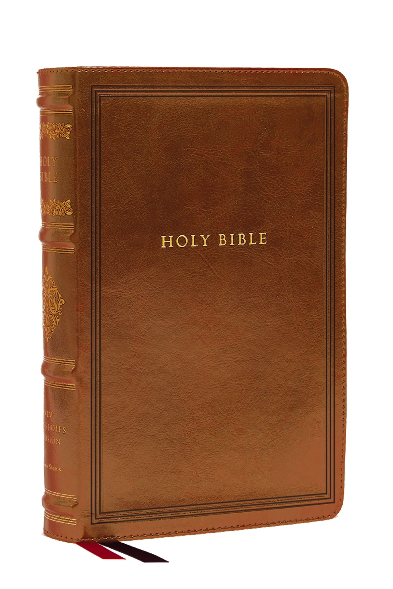 NKJV Large Print Reference Holy Bible in Brown Leather (Sovereign Collection with Red Letter)