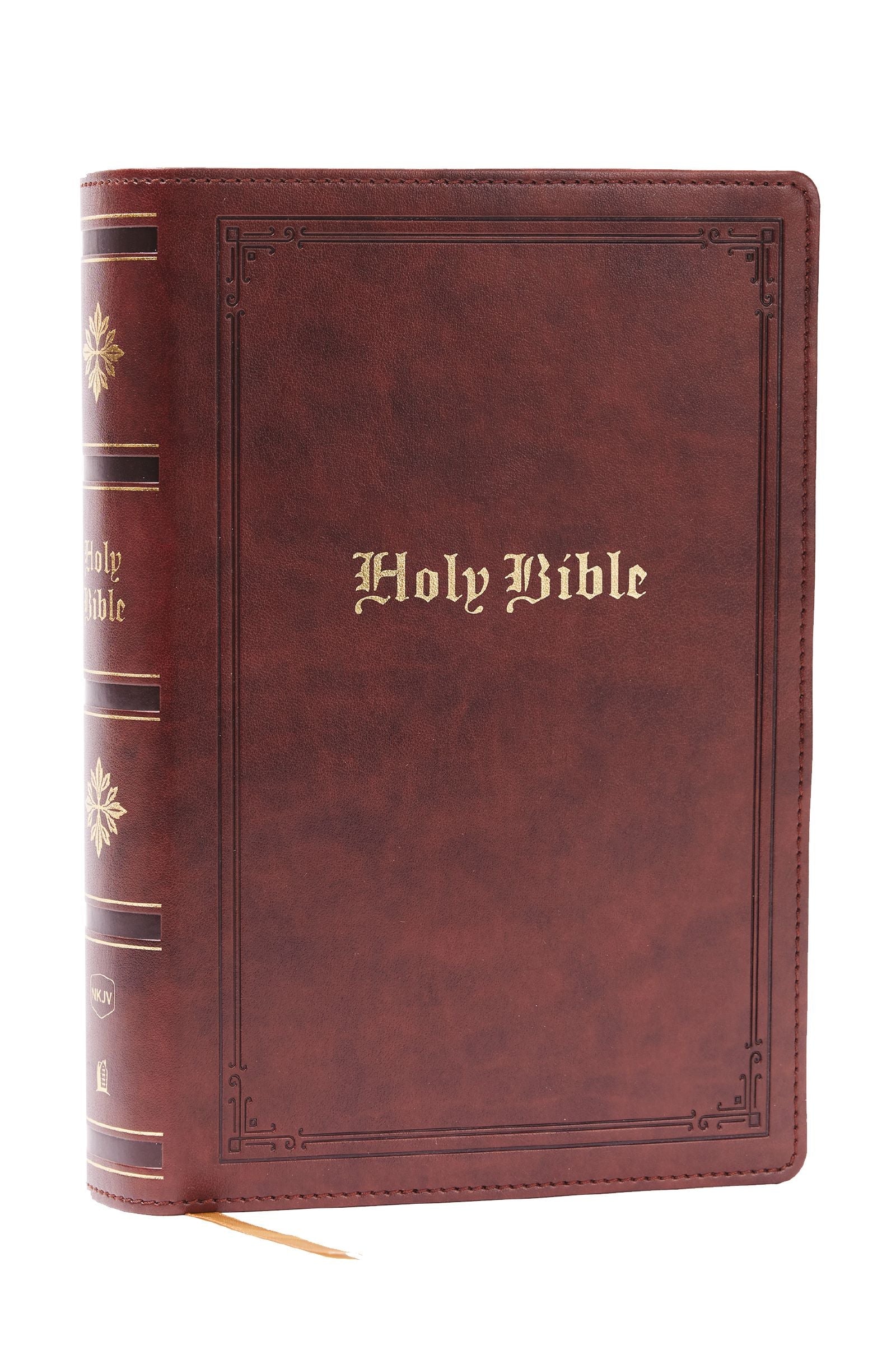 NKJV Giant Print Personal Size Bible, Red Letter Edition, in Brown Leather Bound Cover.