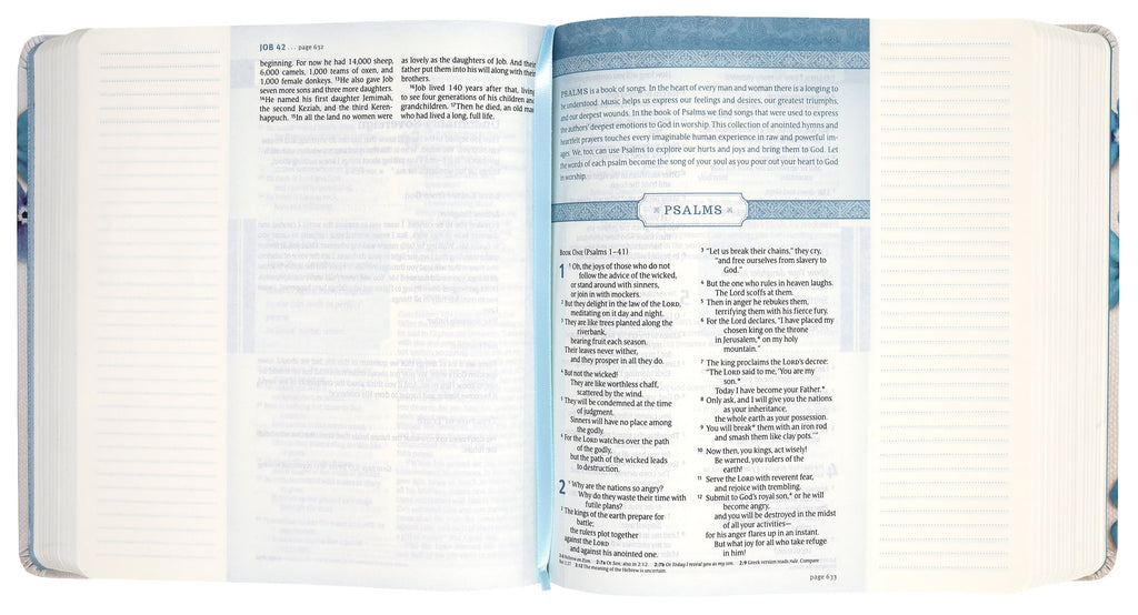 NLT Thrive Devotional Bible with Blue Flowers and Black Letter