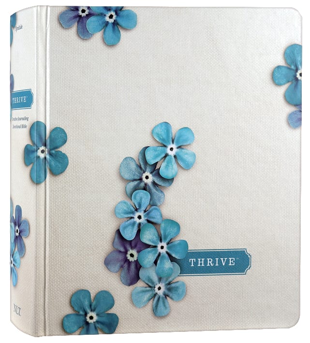 Black Letter Edition NLT Thrive Creative Journaling Devotional Bible with Blue Flowers cover