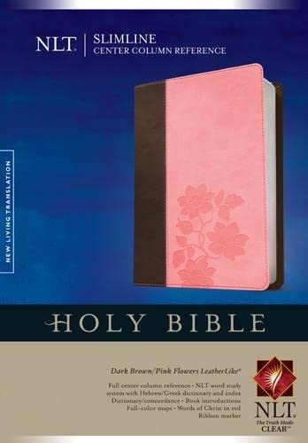 New Living Translation Slimline Center Column Reference Bible, Dark Brown and Pink Flowers TuTone LeatherLike Cover
