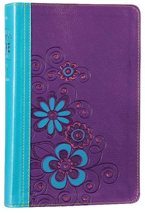 NLT Girls Life Application Study Bible with Blue Purple Flower Black Letter Edition Cover