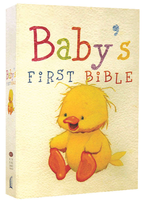 NKJV Baby's First Bible, a softcover, red letter edition, in a pastel yellow cover, designed for early childhood faith develo