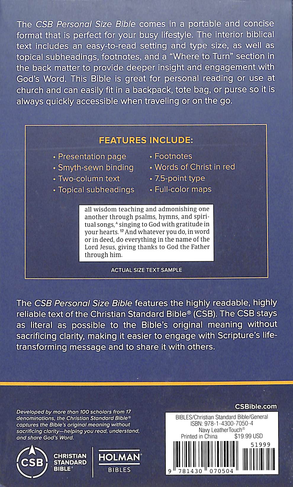 CSB Personal Size Bible Navy (Red Letter Edition)