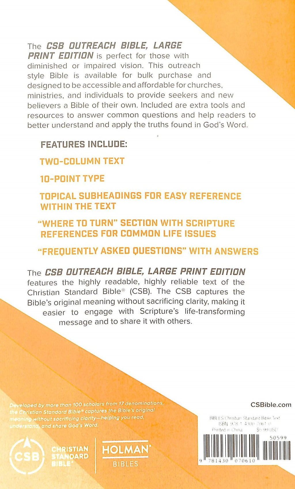 Elegant CSB Outreach Bible in large print for a refined approach to faith and devotion