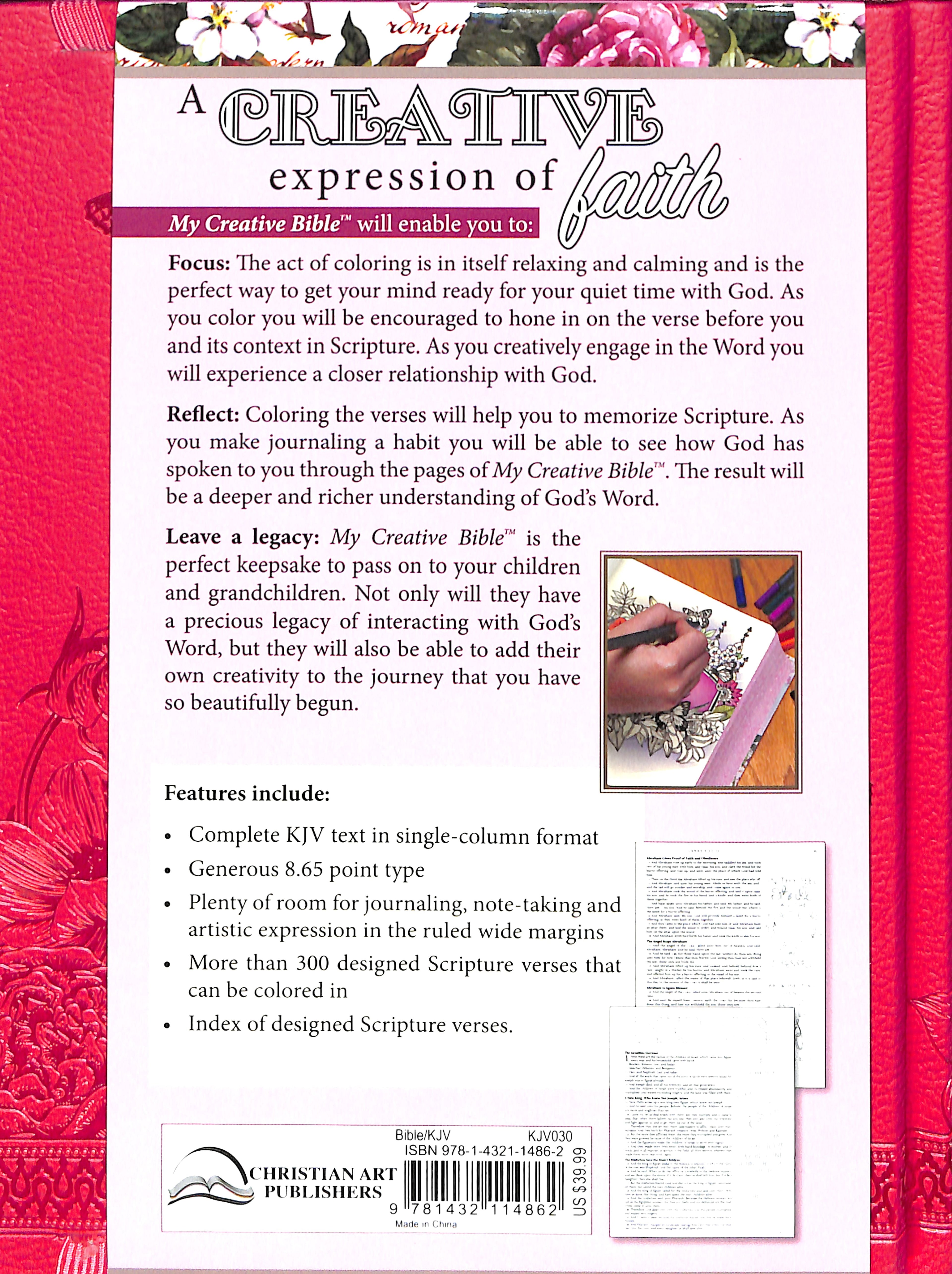 Close-up of Pink KJV My Creative Bible with Black Letter Edition, ideal for note-taking