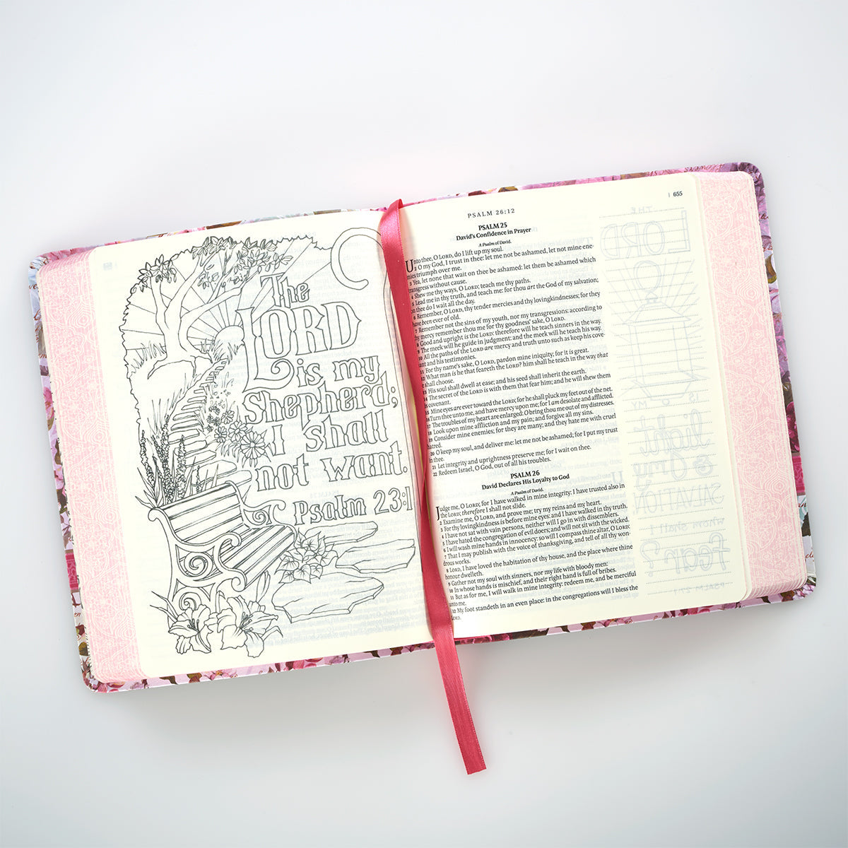 Back cover of KJV My Creative Bible Silky Floral (Black Letter Edition) journal, featuring its silky floral design and KJV Bi