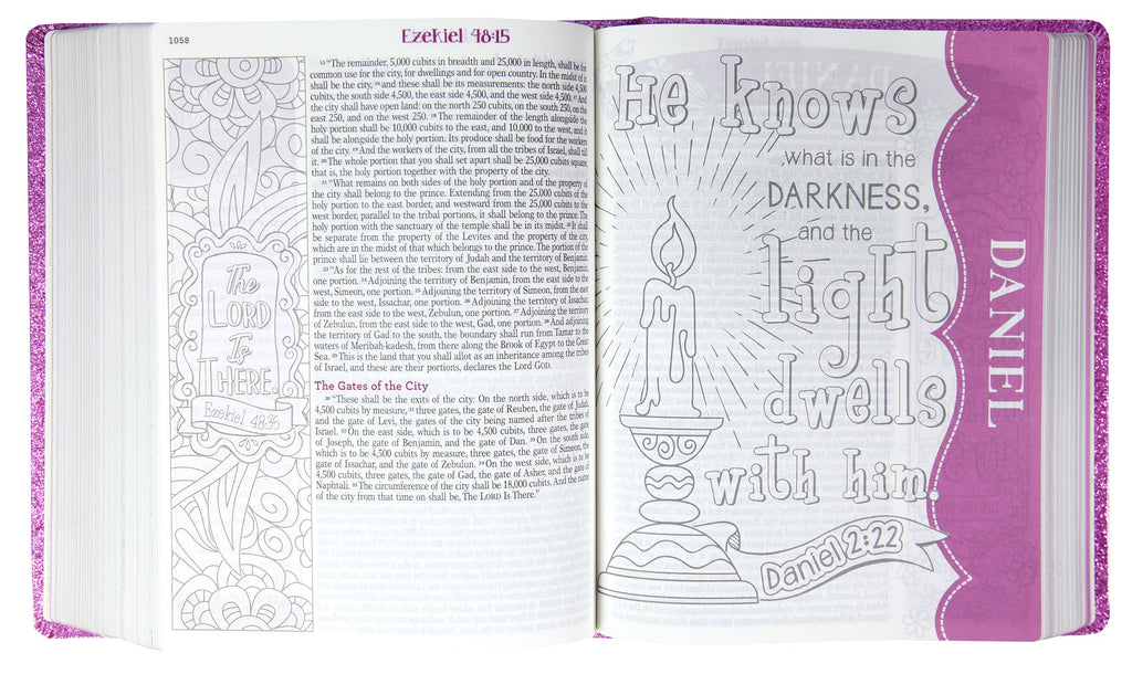 Interior pages of the ESV Creative Bible Purple Glitter Edition