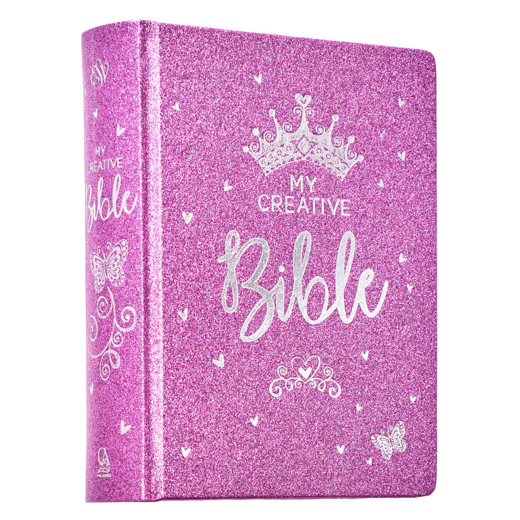 ESV Creative Bible Purple Glitter Edition on a desk or workspace