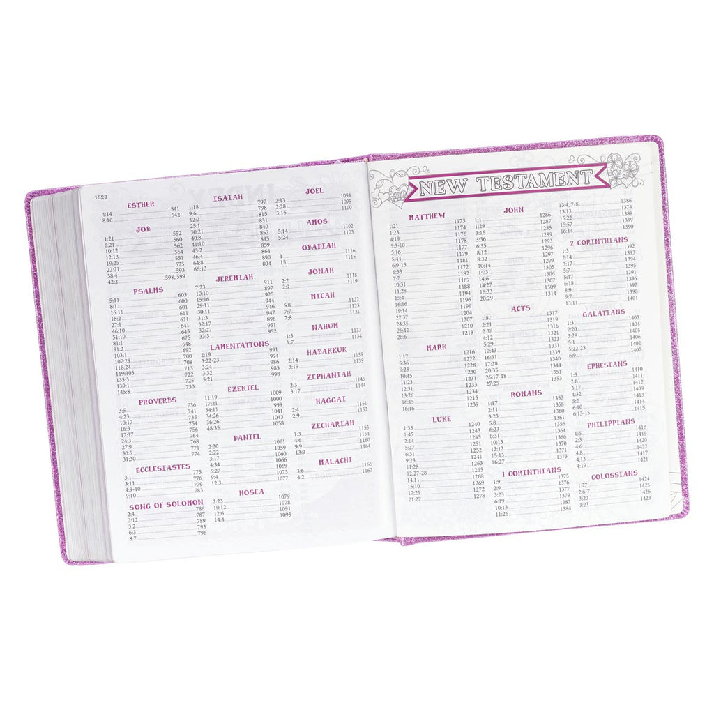 ESV Creative Bible Purple Glitter Edition in a lifestyle or home setting