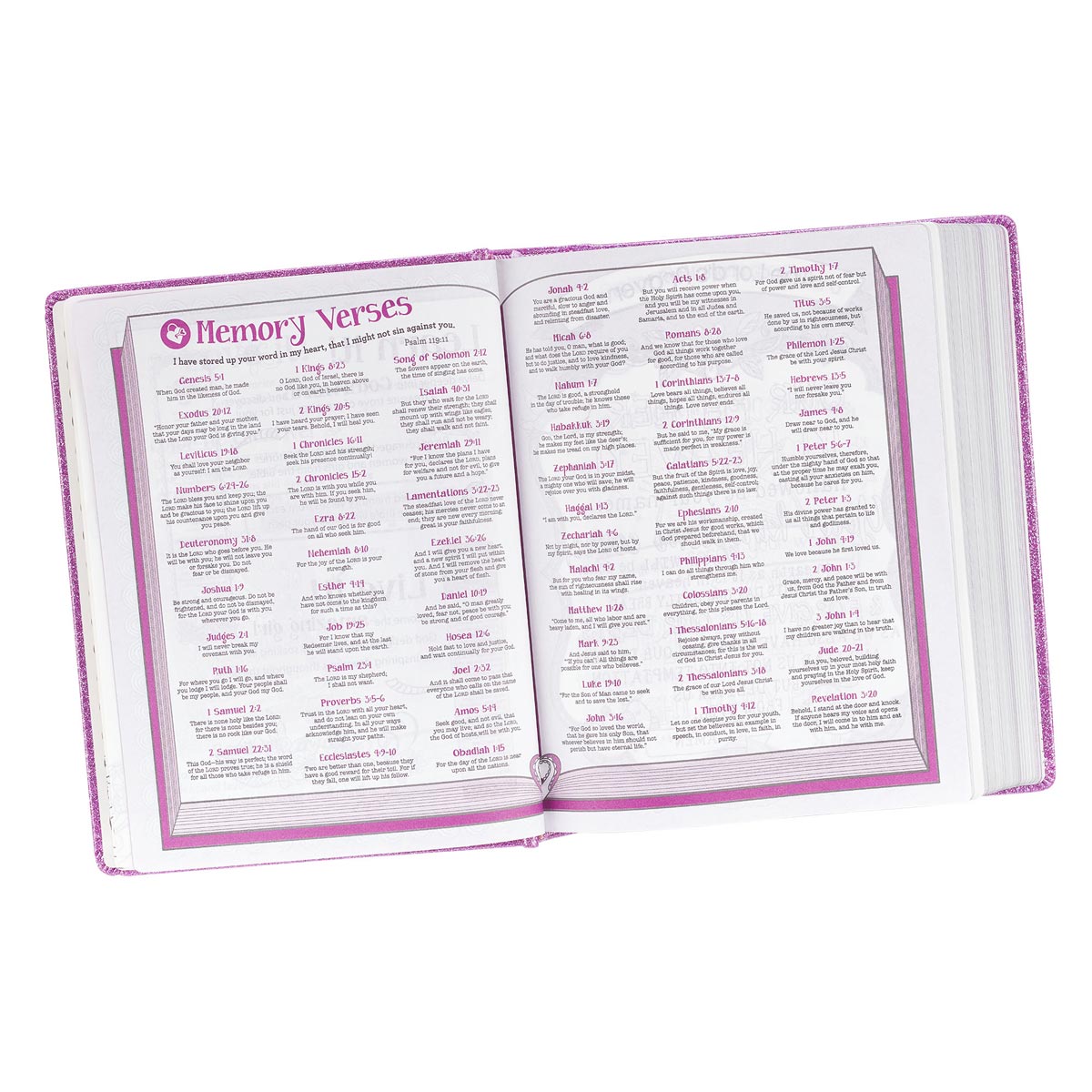 ESV Creative Bible Purple Glitter Edition on a shelf or bookcase