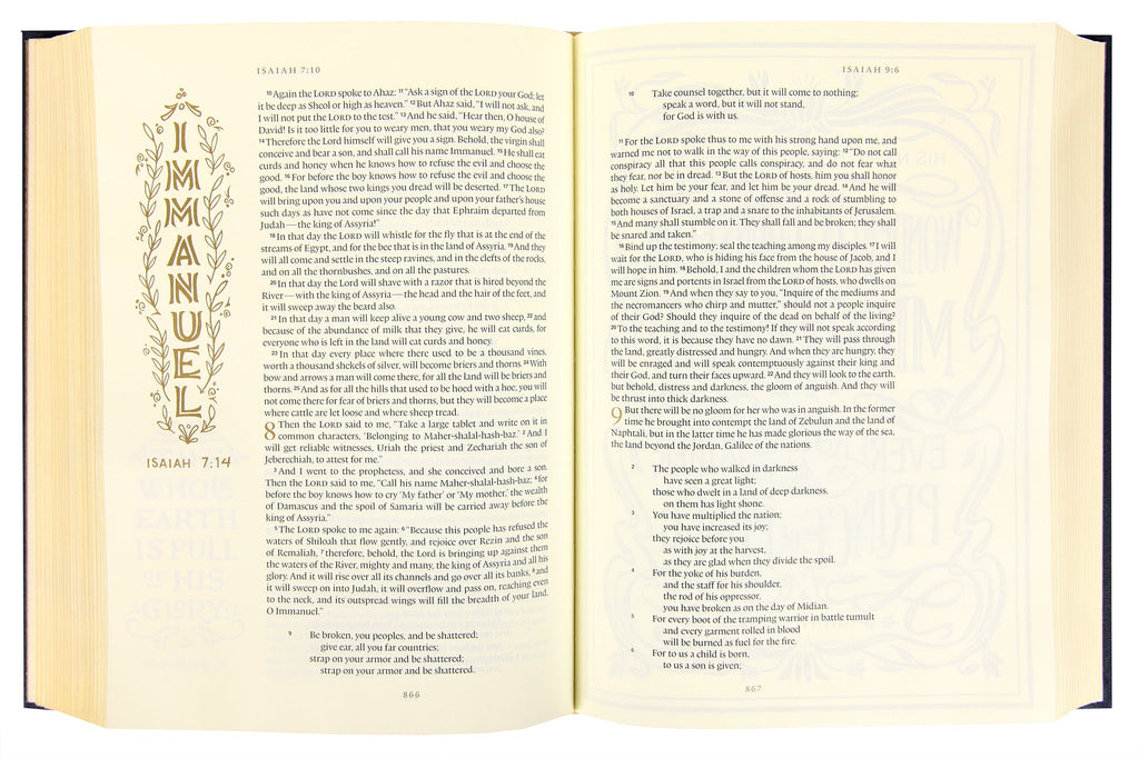 Close-up of Blue Art Journaling ESV Illuminated Bible