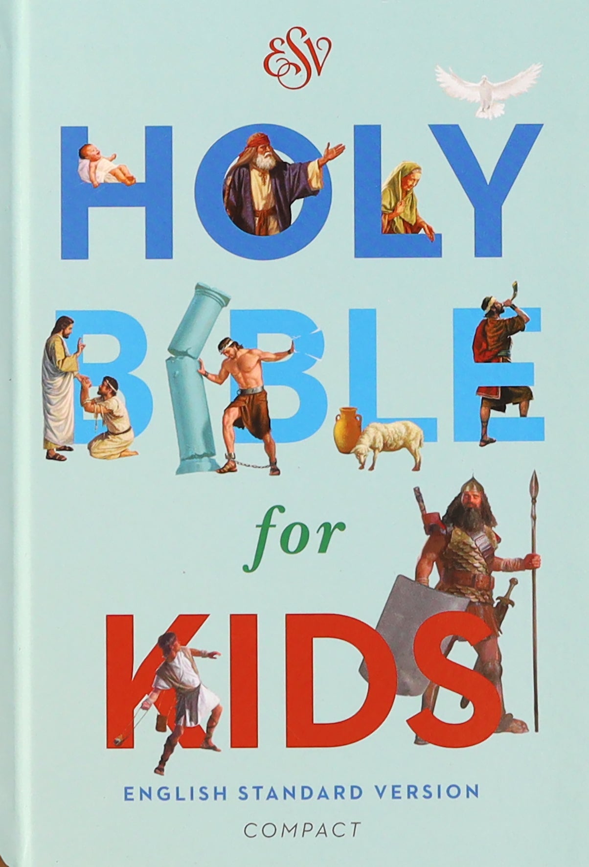 Close-up of the compact ESV Holy Bible for Kids in Black Letter Edition, perfect for kids