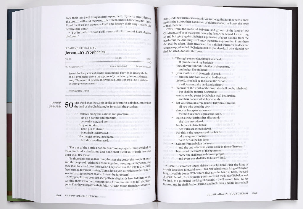 ESV Devotional Journaling Bible open to a page with a reading from the Bible and journal space.