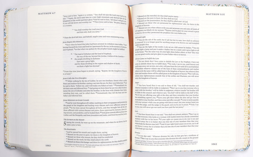 ESV Single Column Journaling Bible featuring artist Jessica Bush's Flourish artwork