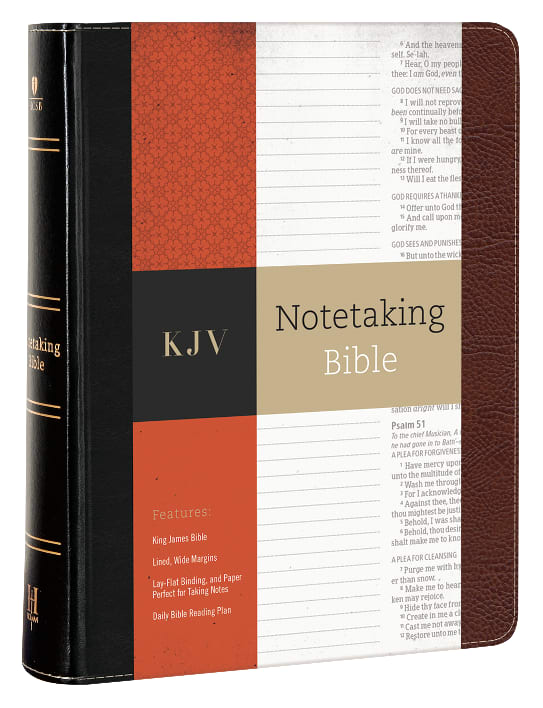 A high-quality KJV Journaling Bible in black and brown leather-like cover.