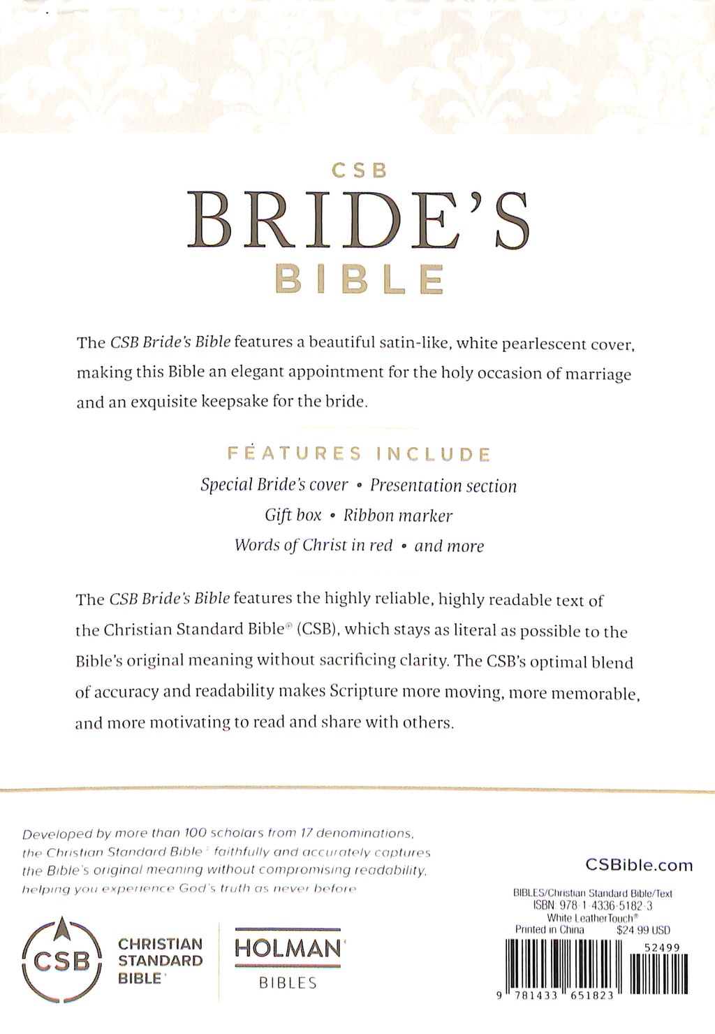 CSB Bride's Bible White Leathertouch