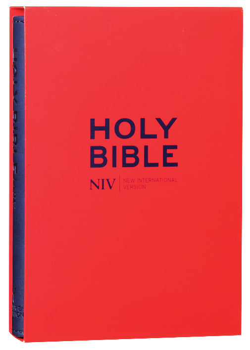 Close-up of NIV Soft-Tone Navy Bible with Zip, featuring a navy blue cover with zip