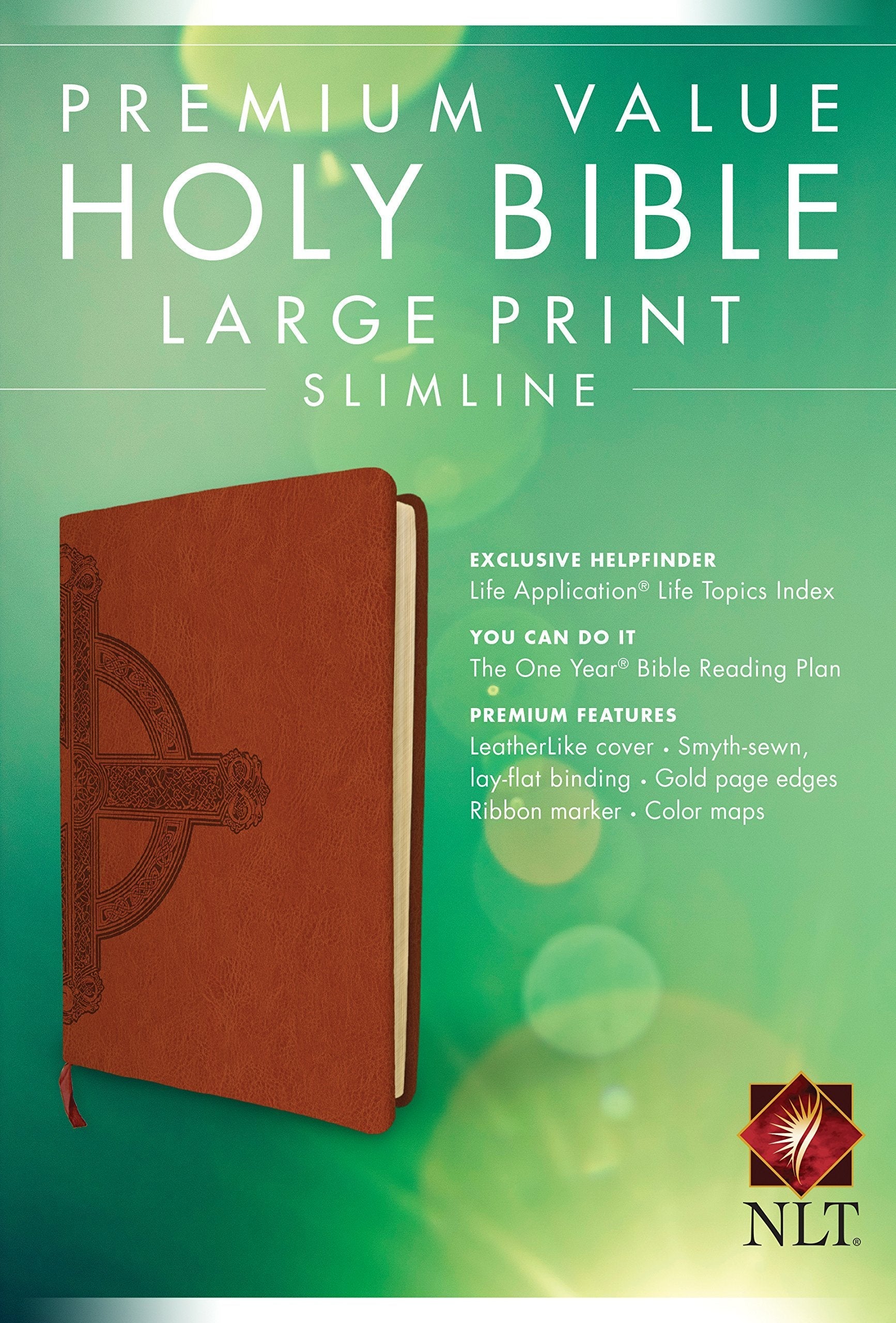 NLT Large Print Bible with cross and sienna leather-like cover